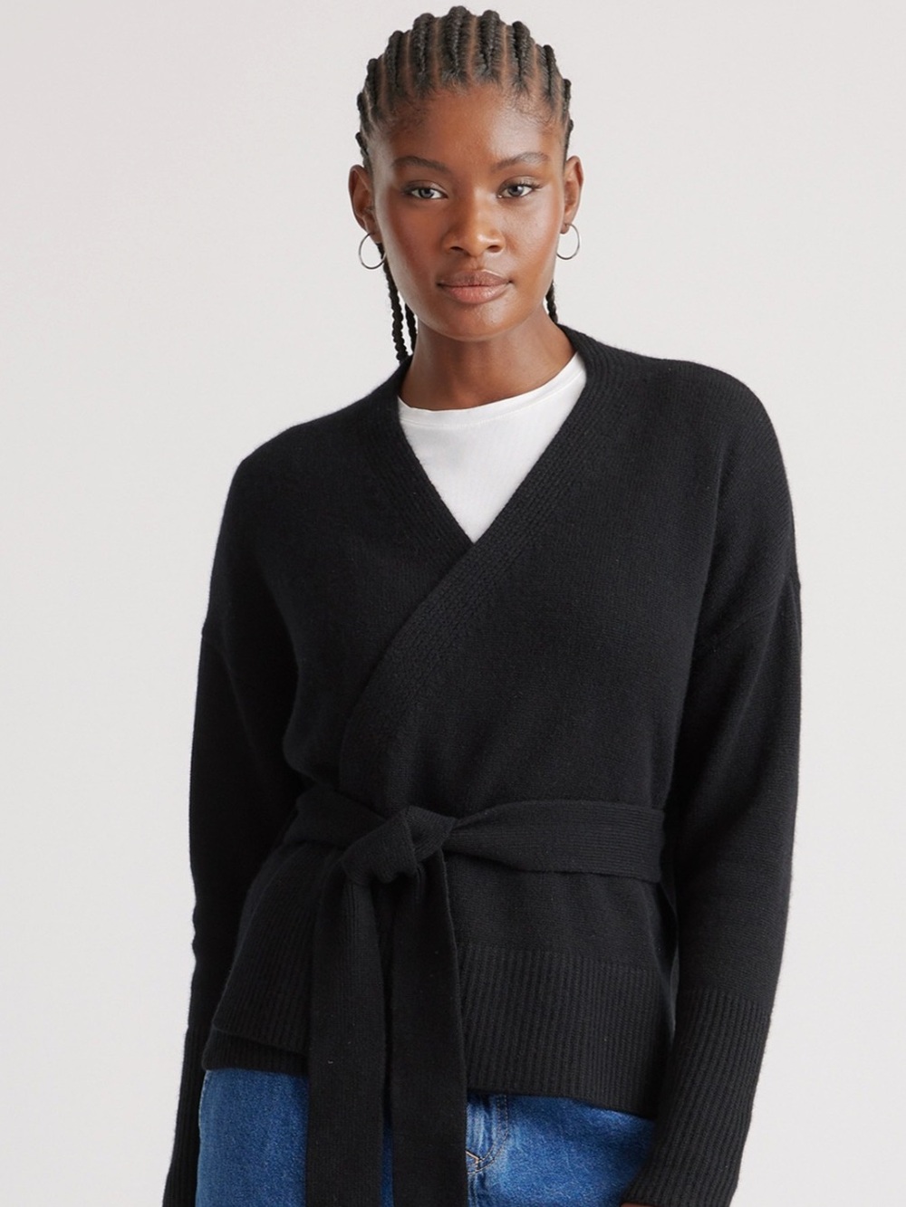 Quince Mongolian Cashmere Wrap Sweater Black NEW Sz S